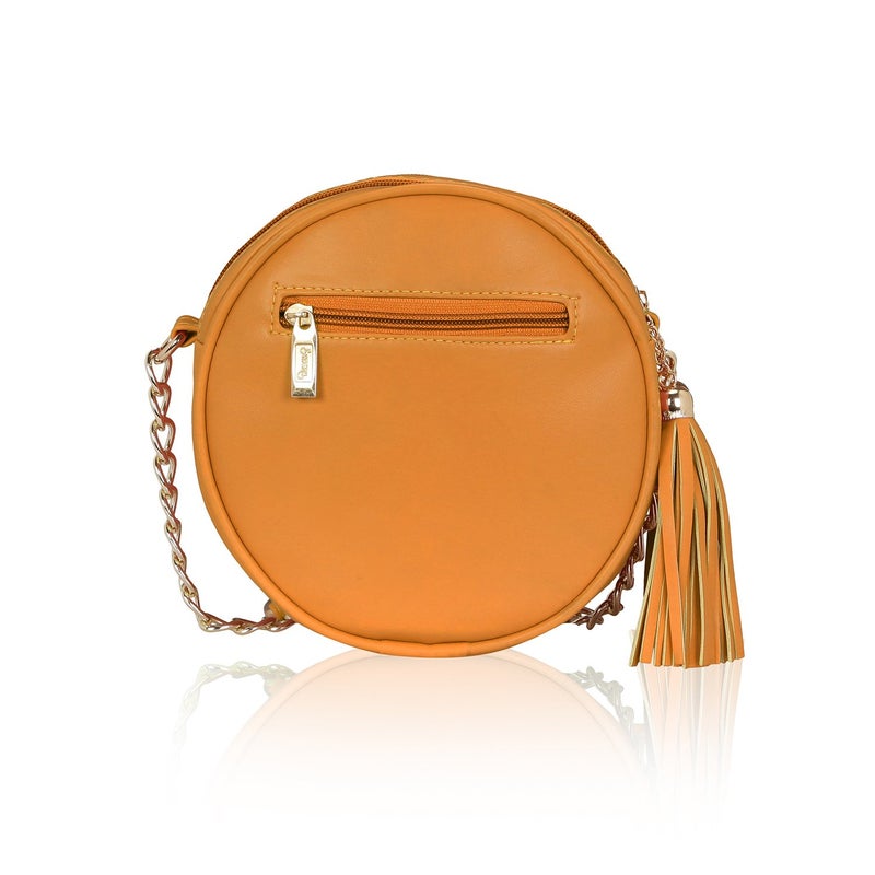 KLEIO Women's Stylish Round Double Compartment Laser Cut Cross Body Sling Bag with Tassel - Image 3